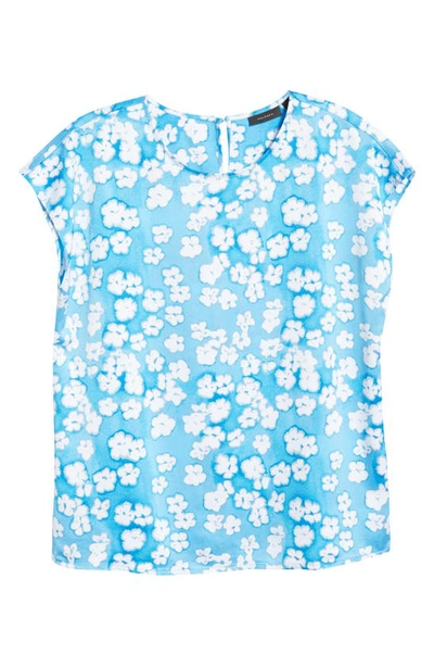 Halogen Cap Sleeve Satin Blouse In Blue- White Sun Dye Blooms