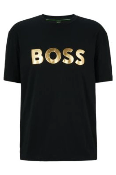 Hugo Boss Mens Cotton-jersey Crew-neck T-shirt With Logo Print In Black