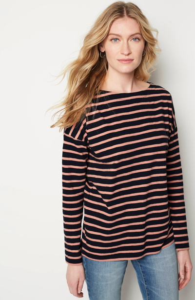 Jjill J.jill Relaxed Boat-neck Tee In Navy Blue,coral Stone