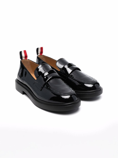 Thom Browne Kids' High-shine Leather Loafers In Black