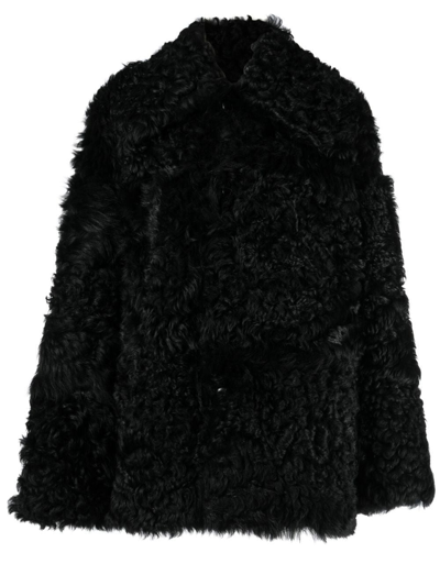 Ami Alexandre Mattiussi Shearling Button-up Coat In Black