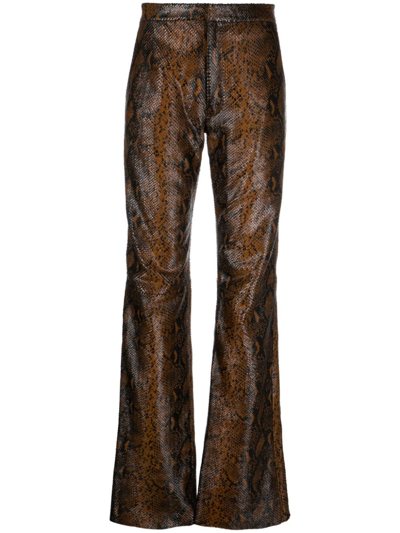 Ami Alexandre Mattiussi Snakeskin-print Trousers In Brown