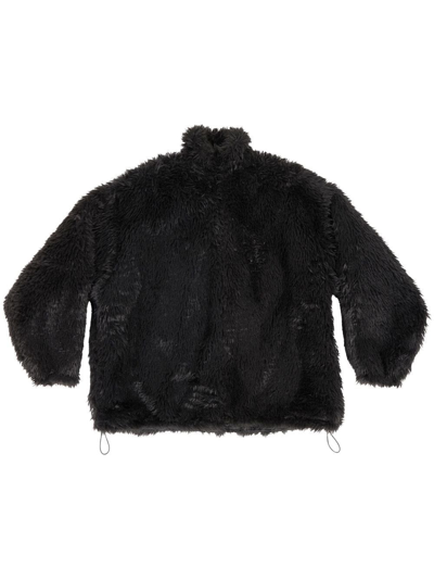 Balenciaga Faux-fur Single-breasted Coat In Black