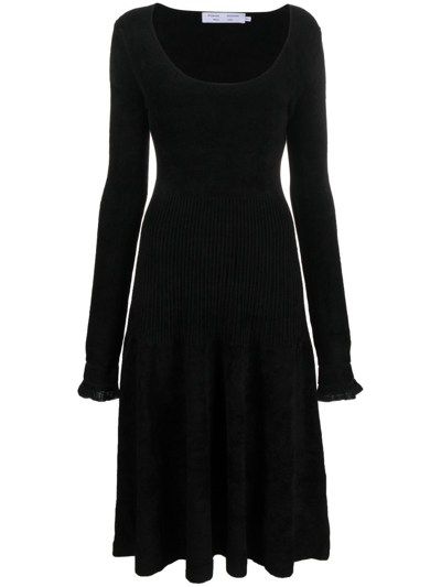 Proenza Schouler White Label Chenille Long Sleeve Turtleneck Midi Dress In Black