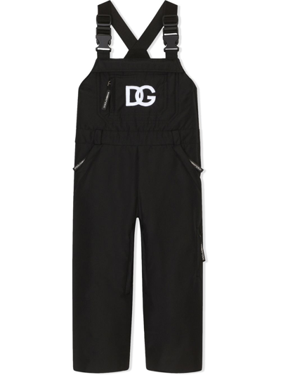 Dolce & Gabbana Kids' Logo-embroidered Straight-leg Dungarees In Black