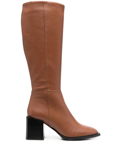Pollini 75mm Leather Knee Boots In Brown