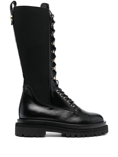 Pollini Leather Lace-up Boots In Black