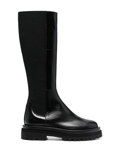 Pollini Chunky Leather Boots In Black