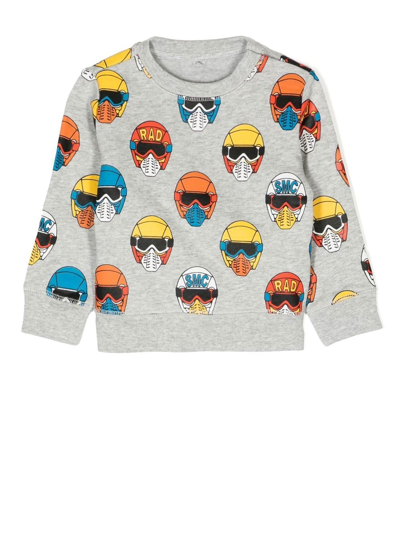 Stella Mccartney Babies' Cotton Fleece Helmet Print Sweatshirt In Grey