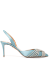 Aquazzura Gatsby Sling 75 Embellished Satin Pumps In Babyblue