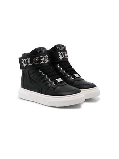 Philipp Plein Kids' Gothic Plein Hi-top Sneakers In Black