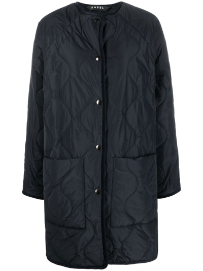 Kassl Editions Padded Collarless Shell Coat In Blue