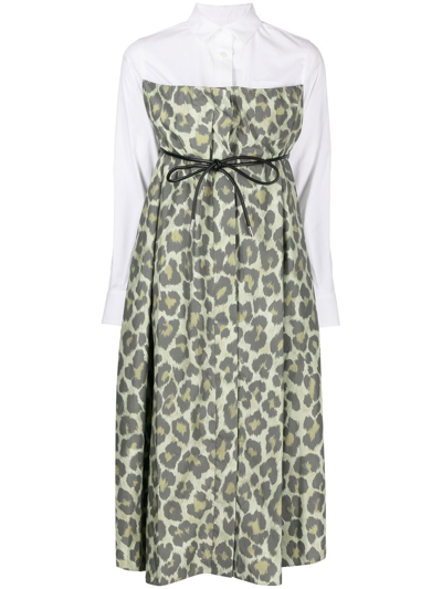 Sacai Leopard Print Belted Maxi Dress In Khaki