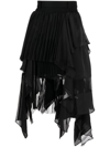 Sacai Asymmetric Pleated Crepe, Tulle And Satin Skirt In Black