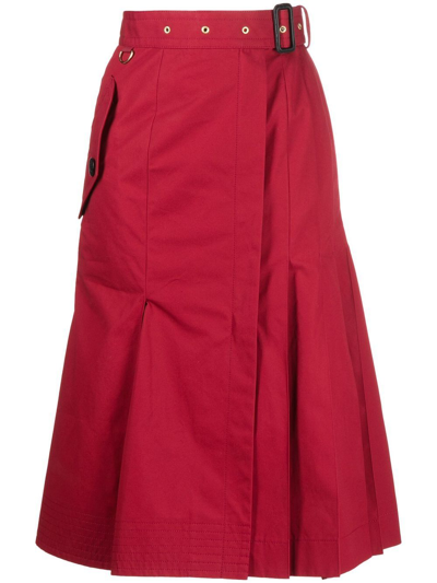 Sacai Pleated High-waisted Midi Skirt In Red