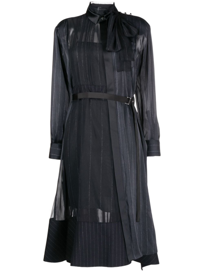 Sacai Panelled Pinstripe Shirtdress In Black