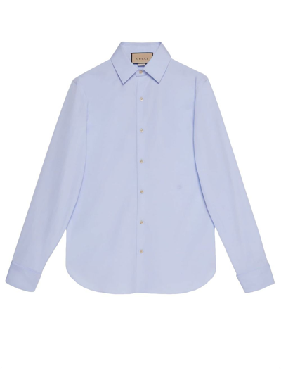 Gucci Cotton Poplin Shirt With Double G In Blue