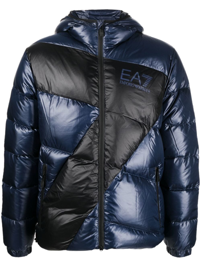 Ea7 Mountain Nylon Down Jacket In Navy Blue,black