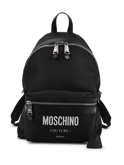 Moschino Embroidered Leather-trimmed Shell Backpack In Black