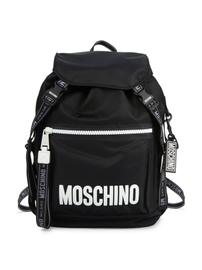 Moschino Logo Printed Zipped Backpack In Black