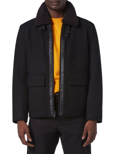 Marc New York Men's Hudson Faux Shearling Trim Wool Blend Jacket In Black