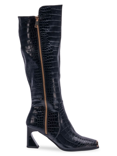 Lady Couture Women's London Crocodile Embossed Tall Boots In Black