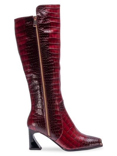 Lady Couture Women's London Crocodile Embossed Tall Boots In Wine