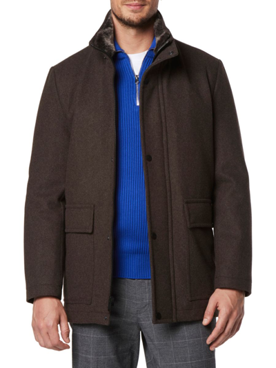 Marc New York Men's Brooks Faux Fur Collar Car Coat In Hickory