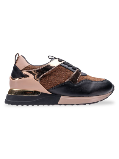 Lady Couture Women's Solo Metallic Colorblock Sneakers In Brown