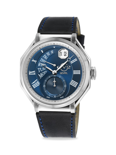 Gv2 Men's Marchese 44mm Stainless Steel & Leather Strap Watch In Black Blue