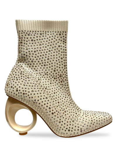 Lady Couture Women's Barbie Rhinestone Studded Sock Boots In Beige