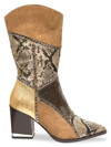 Lady Couture Art Patchwork Studded Snake Embossed Boot In Taupe