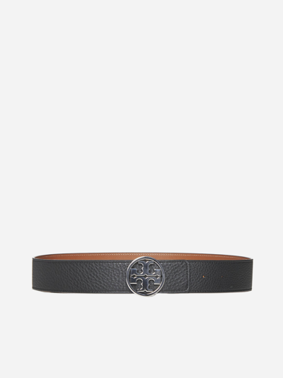 Tory Burch Miller Reversible Leather High Belt In Black,tan