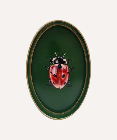 Les Ottomans Iron Hand-painted Ladybird Tray In Green