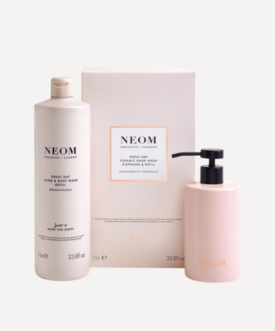 Neom Organics Great Day Hand & Body Wash Refill And Ceramic Dispenser 1l