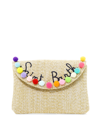 Mc2 Saint Barth Straw Clutch With Embroidery In Beige