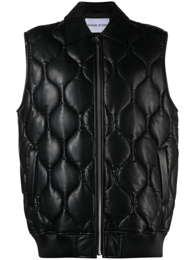 Stand Studio Winter Quilted Faux-leather Gilet In Black