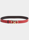 Ferragamo Gancini-buckle Reversible Leather Belt In Lipstick / Gold