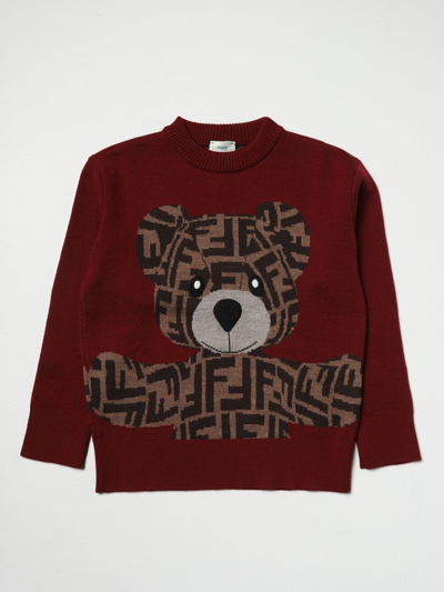 Fendi Bordeaux Sweater For Kids With Bear In Black