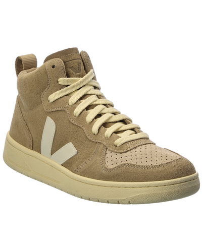 Veja V-15 Bicolor Mixed Leather High-top Sneakers In Brown