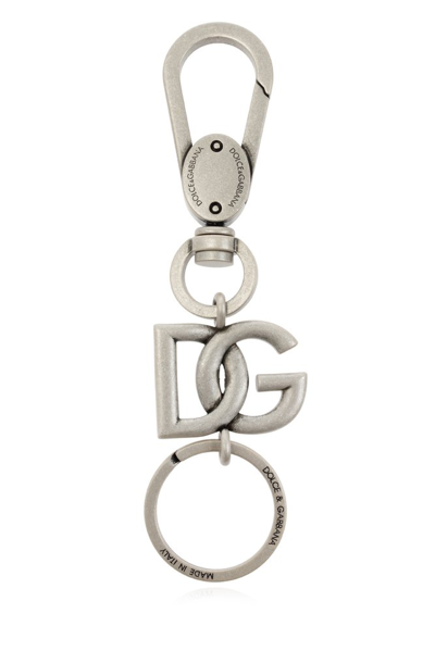 Dolce & Gabbana Logo Plaque Keyring In Silver