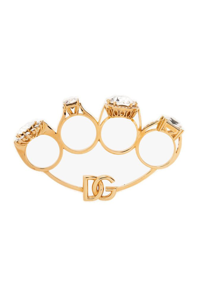 Dolce & Gabbana Quadruple Embellished Ring In Gold