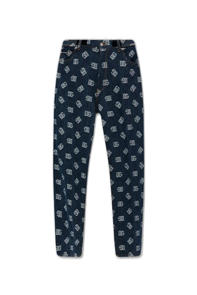 Dolce & Gabbana Jacquard Logo Motif Jeans In Blue