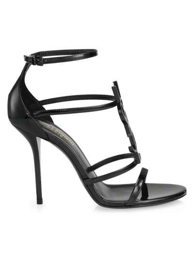 Saint Laurent Black Cassandra 100 Logo Strap Leather Sandals