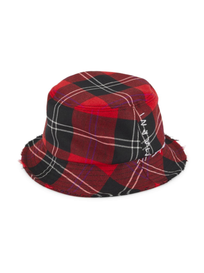 Marni Men's Plaid Wool Bucket Hat In Red
