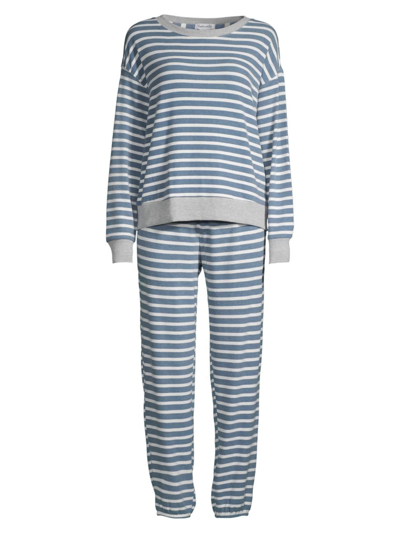 Splendid Women's Striped 2-piece Long Pajama Set In Dust Teal Stripe