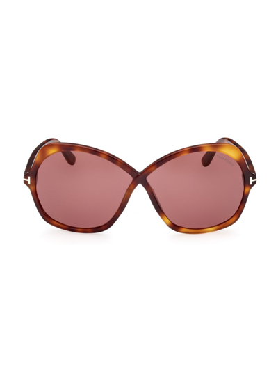 Tom Ford Rosemin Acetate Butterfly Sunglasses In Dark Havana/violet