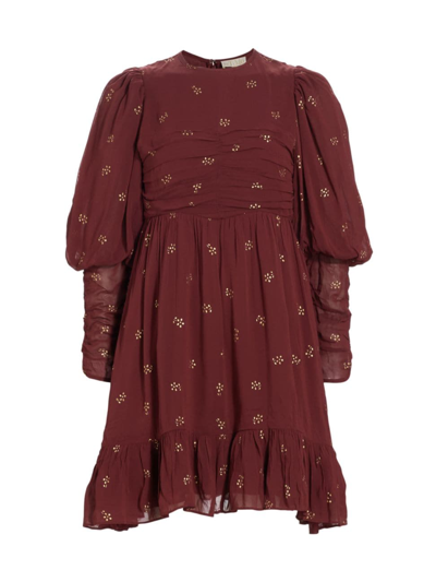 Bytimo Women's Gathered Georgette Minidress In Burgundy Daisy