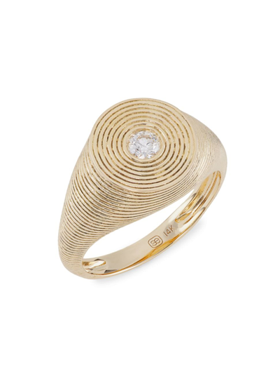 Sydney Evan Women's Fluted Signet 14k Gold & Diamond Ring