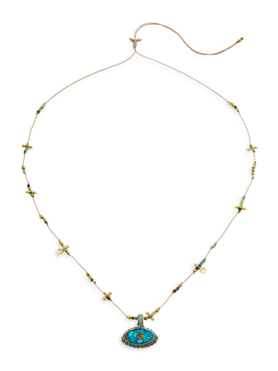 Room Service Women's Iris 24k Gold-plate Beaded Multi-stone Necklace In Turquoise